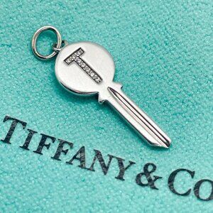 Tiffany & Co. 18K White Gold Diamond Letter T Mini Key Charm Pendant